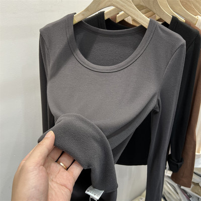 Naiste ümara kaelusega pikkade varrukatega vabaaja pluus