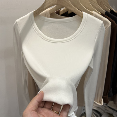 Naiste ümara kaelusega pikkade varrukatega vabaaja pluus