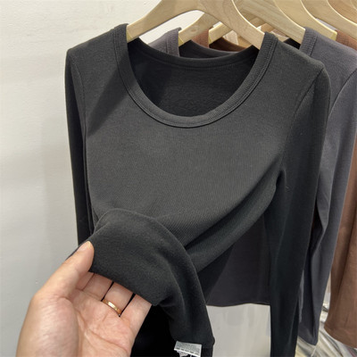 Naiste ümara kaelusega pikkade varrukatega vabaaja pluus