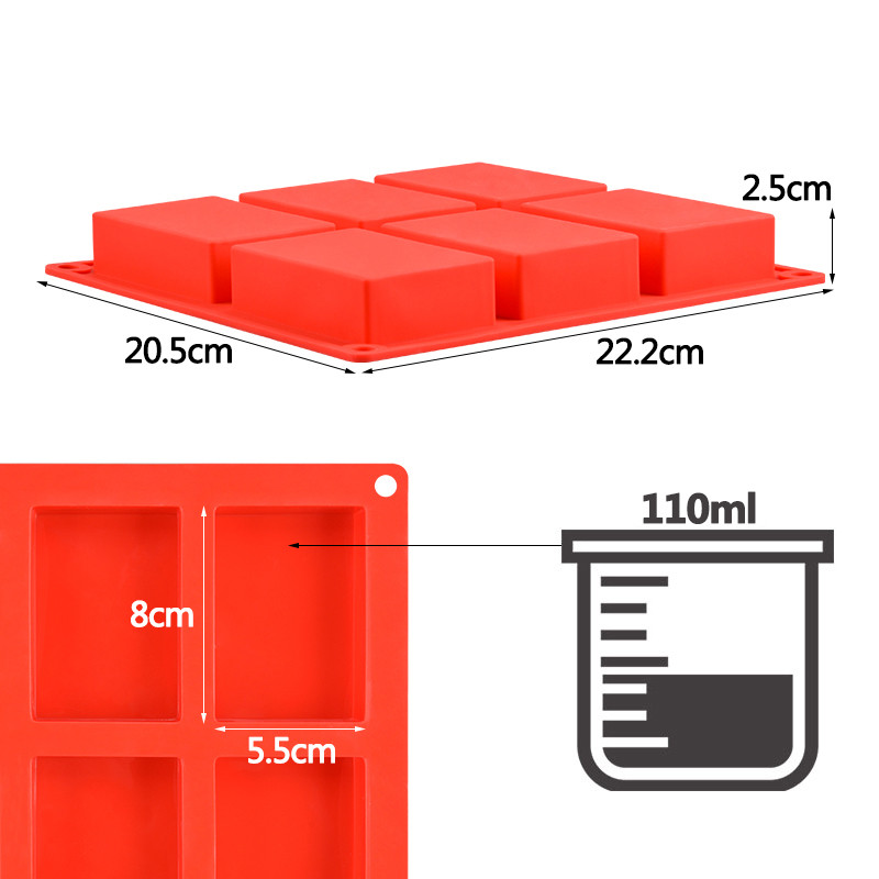 Καλούπι σιλικόνης 6 κοιλότητας για την κατασκευή σαπουνιών 3D απλό καλούπι σαπουνιού Ορθογώνιο DIY Χειροποίητο καλούπι φόρμας σαπουνιού