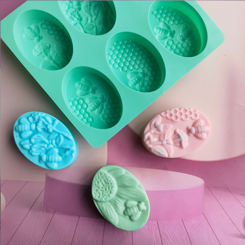 6 mesilasekujulist silikoonseebivormi, ovaalsed käsitsi valmistatud seebi silikoonvormid, lillede ja kärjekujulised isetehtud koogivormid, küpsetusvormid