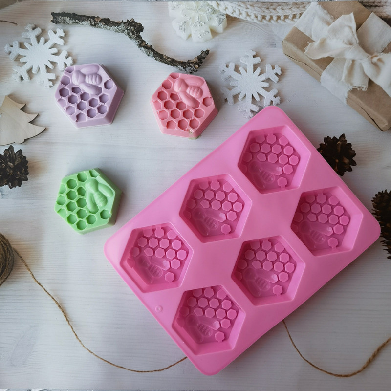 Käsitsi valmistatud seebi silikoonvorm 6-osaline mesilase kujuga silikoonvorm Käsitsi valmistatud seebivorm Kodune kärgstruktuuriga DIY koogivormi seebivormid