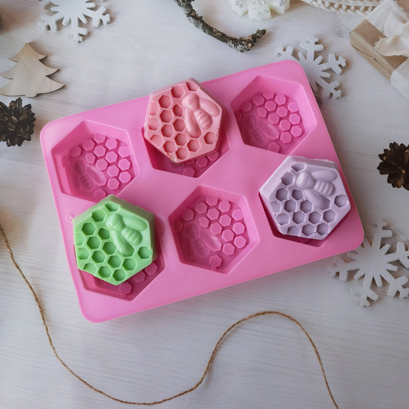 Käsitsi valmistatud seebi silikoonvorm 6-osaline mesilase kujuga silikoonvorm Käsitsi valmistatud seebivorm Kodune kärgstruktuuriga DIY koogivormi seebivormid