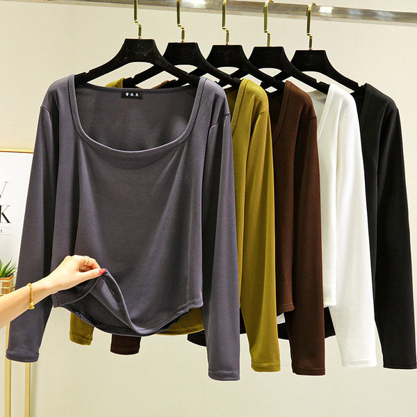 Bluză casual de damă cu mâneci lungi și decolteu pătrat