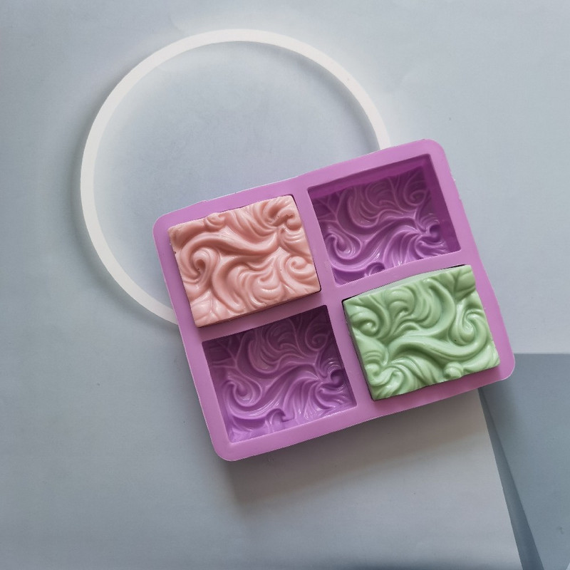 Jauna 4 kameru 3D ar rokām darināta silikona ziepju veidne viļņaini ziedi, smaržu veidne DIY kvadrātveida ziepju sveķu amatniecība