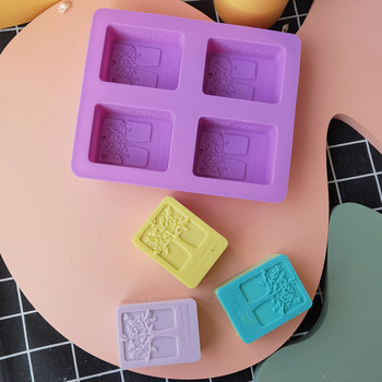 Силиконова форма за сапун 4 кухини Rectangle Life Tree Силиконова форма за сапун Направи си сам Craft Art Cake Форма Ръчно изработени силиконови форми за сапунена свещ Инструменти за печене
