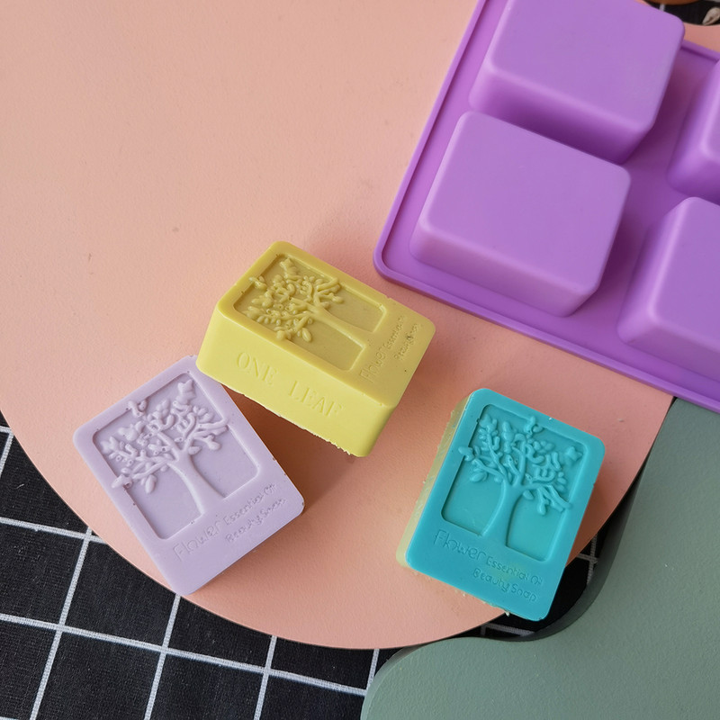 4 κοιλότητες Rectangle Life Tree Καλούπι σιλικόνης για σαπούνι DIY Craft Art Καλούπι κέικ Χειροποίητα καλούπια σιλικόνης για εργαλεία ψησίματος κεριών σαπουνιού
