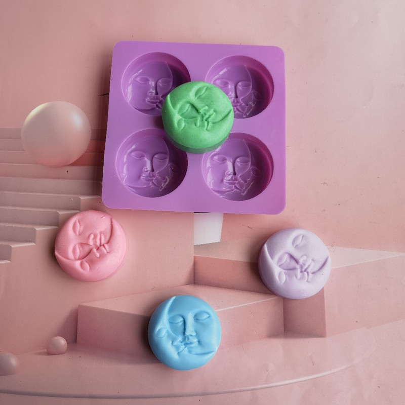 Forme pentru săpun din silicon 4 cavități Crescent Moon Face Mold pentru săpun din silicon pentru bară de loțiune de casă Bombe de baie Argilă polimerică