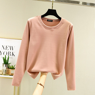 Ühevärviline pikkade varrukatega ja ovaalse kaelusega naiste pluus