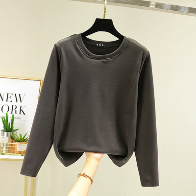 Ühevärviline pikkade varrukatega ja ovaalse kaelusega naiste pluus