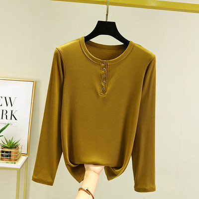 Bluză casual cu nasturi și decolteu oval