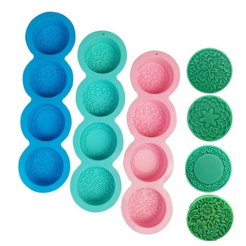 4 Cavity Round Flower Mold σιλικόνης Σαπουνιού Handmake DIY Fondant σοκολατένιο καλούπι για τούρτα Moon Cake Crafts Εργαλείο παρασκευής