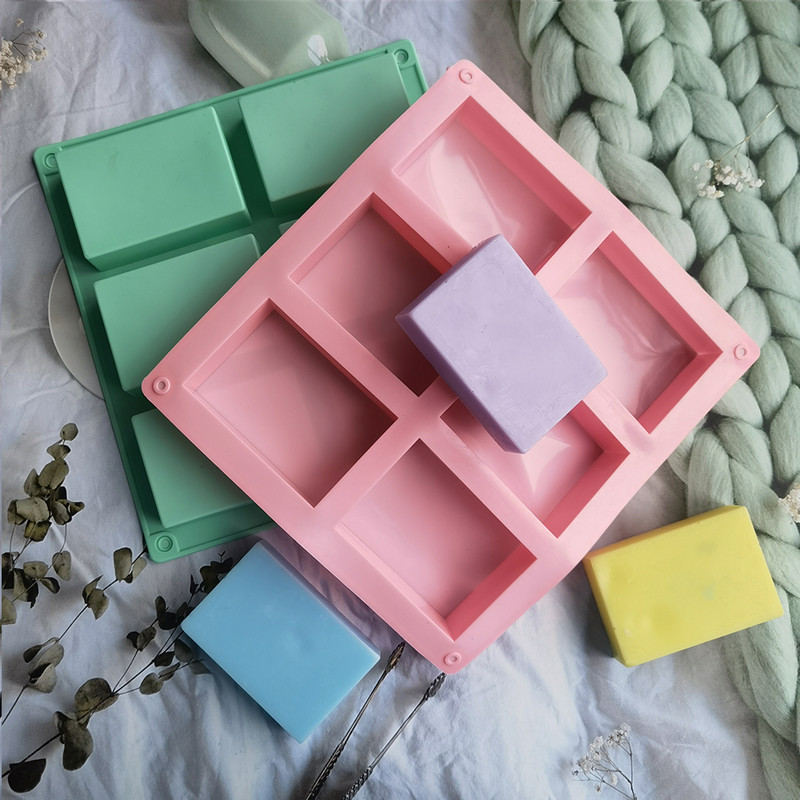 6 τετράγωνα καλούπια σιλικόνης κοιλότητας Σαπούνι DIY Χειροποίητη φόρμα σαπουνιού Χειροποίητο σοκολατένιο μπισκότο κέικ διακόσμηση για χειροτεχνία φόρμας ψησίματος
