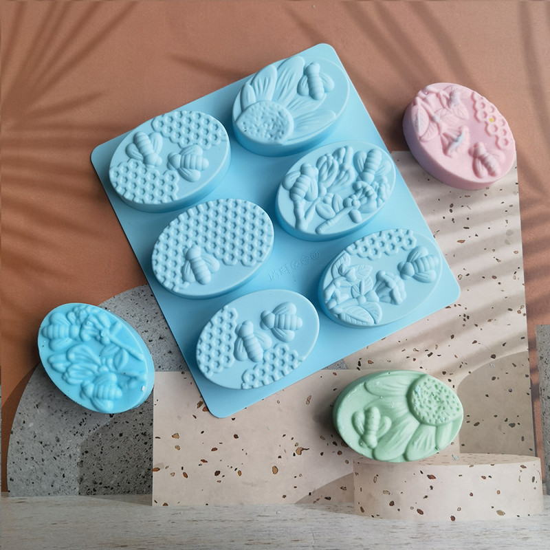 Καλούπια σαπουνιού σιλικόνης σε σχήμα μέλισσας Οβάλ χειροποίητο σαπούνι Φόρμα σιλικόνης Λουλούδια και φόρμες κέικ σε σχήμα κηρήθρας Φόρμες ψησίματος