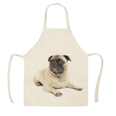 1 buc șorț de bucătărie schiță purtând pug câine pisică imprimat șorțuri din bumbac fără mâneci pentru bărbați, femei, instrumente de curățare a casei WQ456