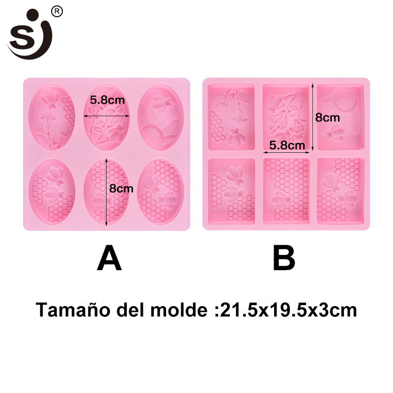 SJ 1buc Mold pentru săpun din silicon Honey Bee diy Artizanat manual 3d Mold pentru săpun silicon oval dreptunghiular 6 forme Forme pentru săpun pentru fabricarea săpunului