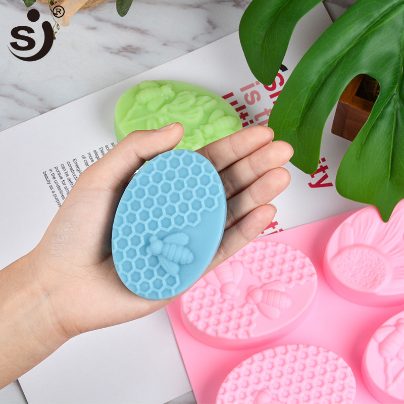 SJ 1buc Mold pentru săpun din silicon Honey Bee diy Artizanat manual 3d Mold pentru săpun silicon oval dreptunghiular 6 forme Forme pentru săpun pentru fabricarea săpunului