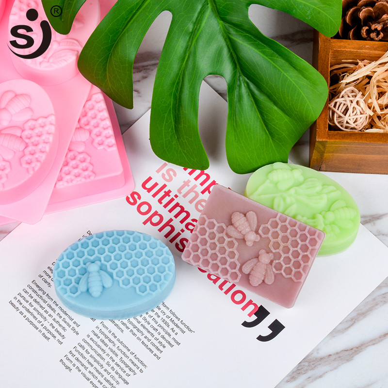 SJ 1buc Mold pentru săpun din silicon Honey Bee diy Artizanat manual 3d Mold pentru săpun silicon oval dreptunghiular 6 forme Forme pentru săpun pentru fabricarea săpunului