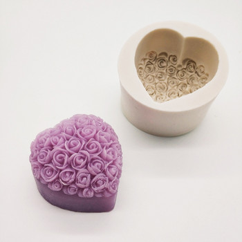 3D силиконова форма за сапун Heart Love Rose Flower Шоколадова форма Свещ Форми от полимерна глина Занаяти Направи си сам Форми за сапунена основа Инструмент Форма