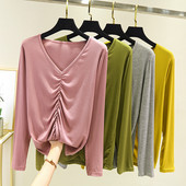 Νέο μοντέλο γυναικεία μπλούζα με μυτερή λαιμόκοψη και μακριά μανίκια