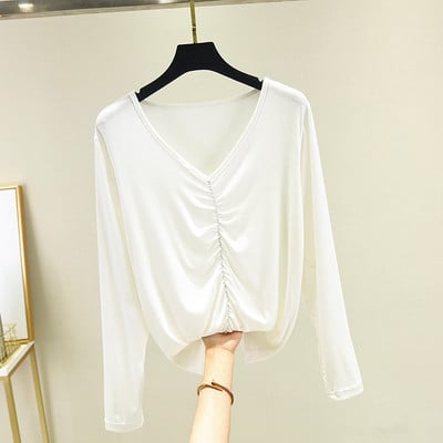 Νέο μοντέλο γυναικεία μπλούζα με μυτερή λαιμόκοψη και μακριά μανίκια