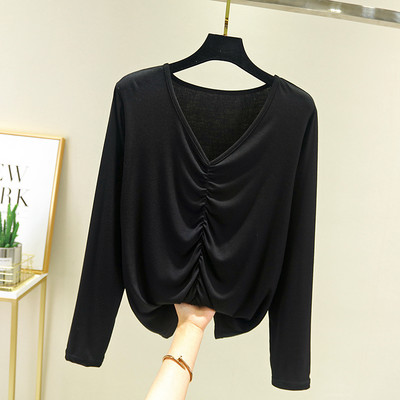 Νέο μοντέλο γυναικεία μπλούζα με μυτερή λαιμόκοψη και μακριά μανίκια
