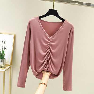 Νέο μοντέλο γυναικεία μπλούζα με μυτερή λαιμόκοψη και μακριά μανίκια