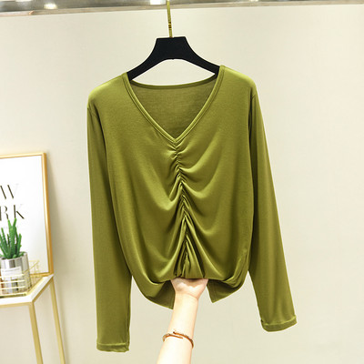 Νέο μοντέλο γυναικεία μπλούζα με μυτερή λαιμόκοψη και μακριά μανίκια