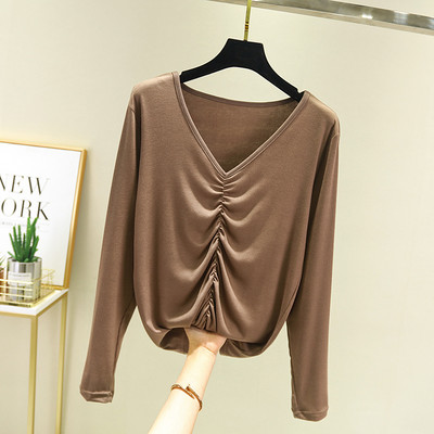Νέο μοντέλο γυναικεία μπλούζα με μυτερή λαιμόκοψη και μακριά μανίκια