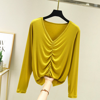 Νέο μοντέλο γυναικεία μπλούζα με μυτερή λαιμόκοψη και μακριά μανίκια