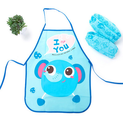 1 σετ παιδική ποδιά μανσέτα κιτ κουζίνας ζωγραφική ψησίματος Pinafore+μανίκι βραχίονα PE PVC αδιάβροχες ποδιές κινουμένων σχεδίων χαριτωμένα σε στυλ ζώων