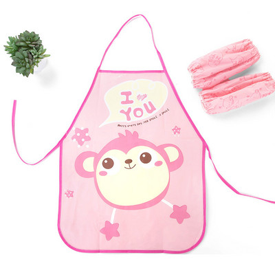 1 σετ παιδική ποδιά μανσέτα κιτ κουζίνας ζωγραφική ψησίματος Pinafore+μανίκι βραχίονα PE PVC αδιάβροχες ποδιές κινουμένων σχεδίων χαριτωμένα σε στυλ ζώων