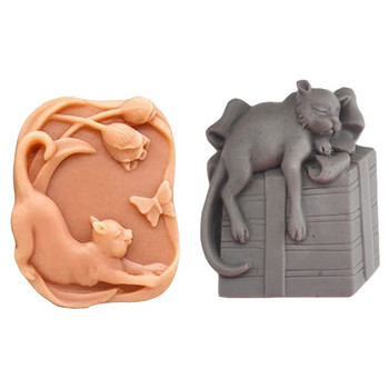 Lovely Cat Soap Mold Molds Silicone Cat Chasing Butterfly Craft Art Silicone Soap Mold Animal Plant Craft Molds For DIY Soap