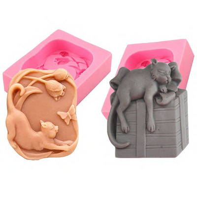 Lovely Cat Soap Mold Molds Silicone Cat Chasing Butterfly Craft Art Silicone Soap Mold Animal Plant Craft Molds For DIY Soap