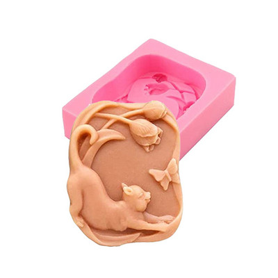 Armas kassi seebivorm silikoonvormid Cat Chasing Butterfly Craft Art Silikoonseebivorm Loomade taimede käsitöövormid isetegemise seebi jaoks