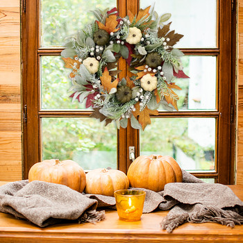 Есенни венци за входна врата 40 см есенен венец с горска тиква, кленови листа, декорации за празника на реколтата за Деня на благодарността