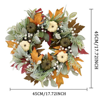 Φθινοπωρινά στεφάνια για μπροστινή πόρτα 40cm Φθινοπωρινό στεφάνι με κολοκύθα μούρων, φύλλα σφενδάμου, διακοσμήσεις γιορτής συγκομιδής των ευχαριστιών