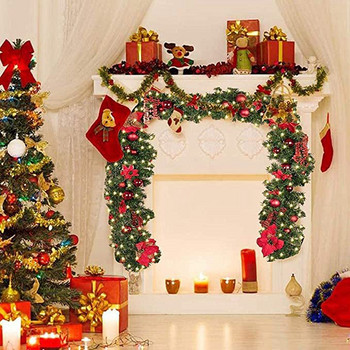 2.7M Коледен LED гирлянд Декоративен венец LED Ратанов гирлянд Декоративен зелен Коледен изкуствен банер Коледно дърво Ратанов банер