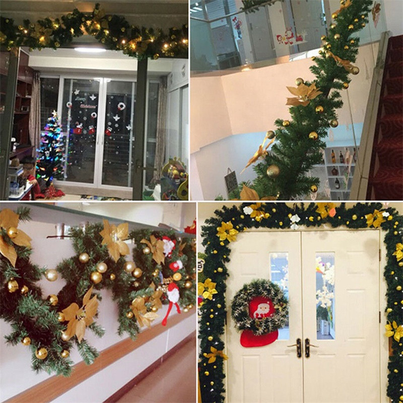 2,7 M Kalėdų LED rotango girlianda Dekoratyvinė dirbtinė gėlė pušies puošmena Kalėdų vakarėlis namų židinio durų laiptų dekoras