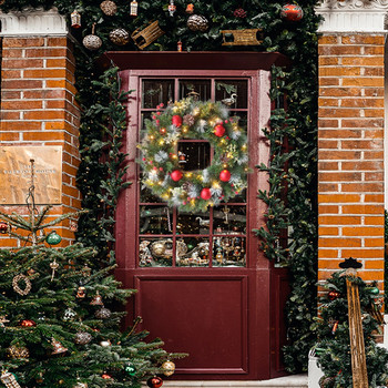 Χριστουγεννιάτικο στεφάνι 40 εκατοστών Led Τεχνητό κουκουνάρι Γιρλάντα από κόκκινο μούρο Κρεμαστά στολίδια μπροστινής πόρτας Διακοσμήσεις τοίχου Χριστουγεννιάτικο στεφάνι