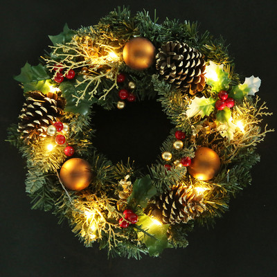 35-40CM Wreath Arrangement Christmas Ornament Spruce 2022 Christmas Wreath With LED Light Front Door Home Party Hanging Garland