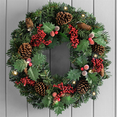 35–40 CM vainagu izkārtojums Ziemassvētku rotājums Egle 2022. gada Ziemassvētku vainags ar LED gaismu priekšdurvju mājas ballītes iekarināmā vītne