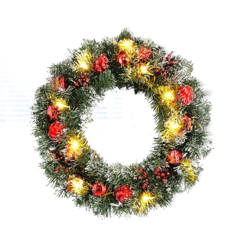 35–40 CM vainikų išdėstymas Kalėdų papuošalų eglė 2022 m. Kalėdinis vainikas su LED lempute priekinių durų namų vakarėlio kabanti girlianda