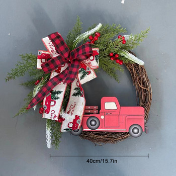 Κόκκινο φορτηγό Χριστουγεννιάτικο στεφάνι Ρουστίκ Φθινοπωρινό μπροστινή πόρτα Τεχνητές γιρλάντες αγροικία κεράσια με κορδέλα Κρεμαστό εορταστικό στεφάνι