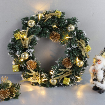 Χριστουγεννιάτικο στεφάνι LED 40cm με τεχνητά κουκουνάρια μούρα και λουλούδια Γιορτινή διακόσμηση κρεμαστό εξώπορτας για το σπίτι