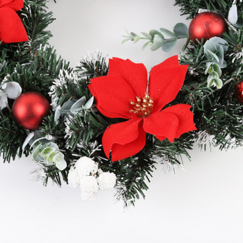 Χριστουγεννιάτικο στεφάνι LED 40cm με τεχνητά κουκουνάρια μούρα και λουλούδια Γιορτινή διακόσμηση κρεμαστό εξώπορτας για το σπίτι