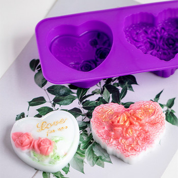 Love Heart Shape Καλούπι Σιλικόνης Σαπουνιού 3D Rose Flower Χειροποίητα καλούπια για σαπουνάδα Φτιάχνοντας DIY Διακοσμητικά καλούπια σιλικόνης για σαπούνι