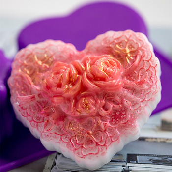 Силиконова форма за сапун във формата на любовно сърце 3D розови цветя Ръчно изработени форми за правене на сапун Направи си сам декорация Силиконови форми за сапун