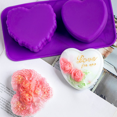 Love Heart Shape Καλούπι Σιλικόνης Σαπουνιού 3D Rose Flower Χειροποίητα καλούπια για σαπουνάδα Φτιάχνοντας DIY Διακοσμητικά καλούπια σιλικόνης για σαπούνι