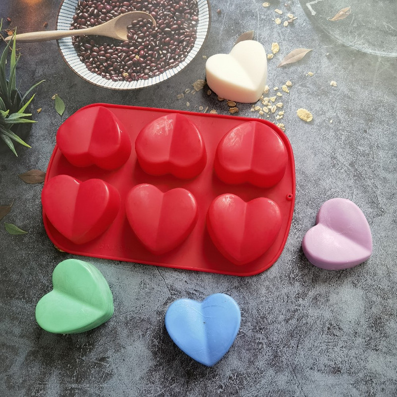 6 õõnsust sõbrapäeva süda silikoonseebivorm DIY armastusseebi valmistamine šokolaadi küpsetamine küünlavorm kingitused käsitöötarbed kodukaunistus